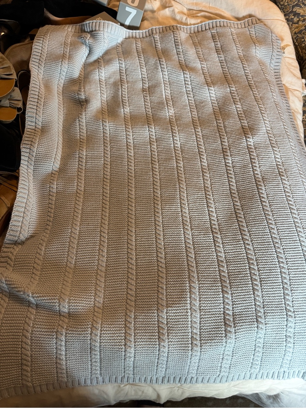 Baby blue cable knit receiving blanket